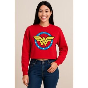 Wonder Woman Crop Top Mock Neck Red DC Comics Graphic Sweatshirt Halloween